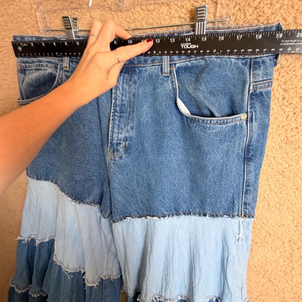 Free People We The Free Dreamscape Tiered Denim Wide Leg Jeans 33 - Picture 11 of 16